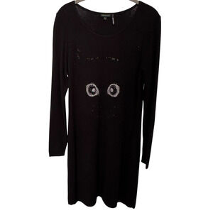NWOT Tricotto Black Cat Rhinestone Sweater Dress Knee Length Sz Medium